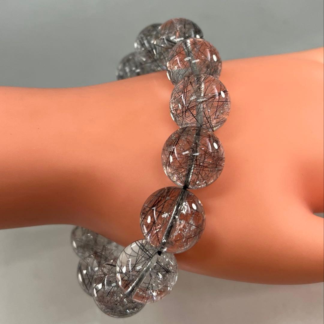 BRY0886☆men'sブラックルチル16㎜玉ブレスレット☆高品質天然石　美品