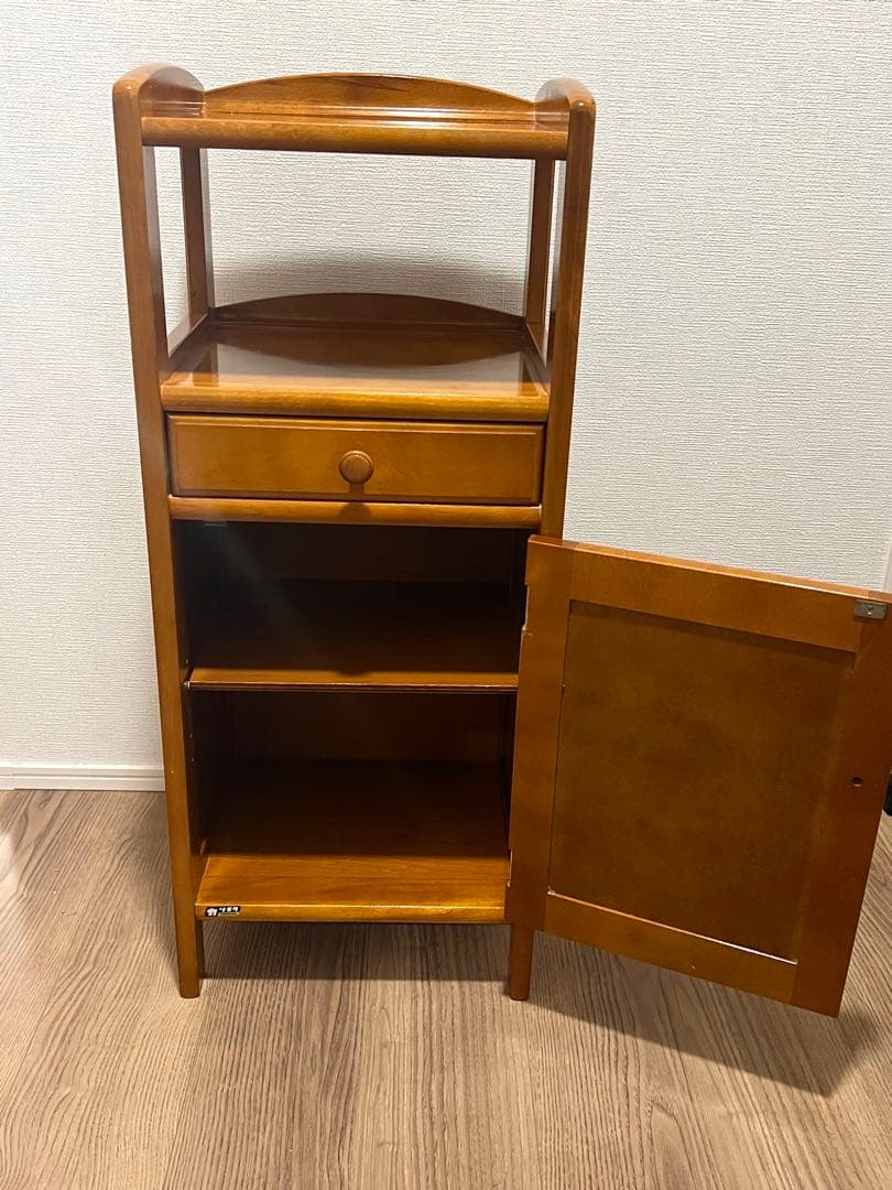 オールドカリモク 電話台 サイドキャビネット ラタン扉 木製 収納棚 昭和レトロ