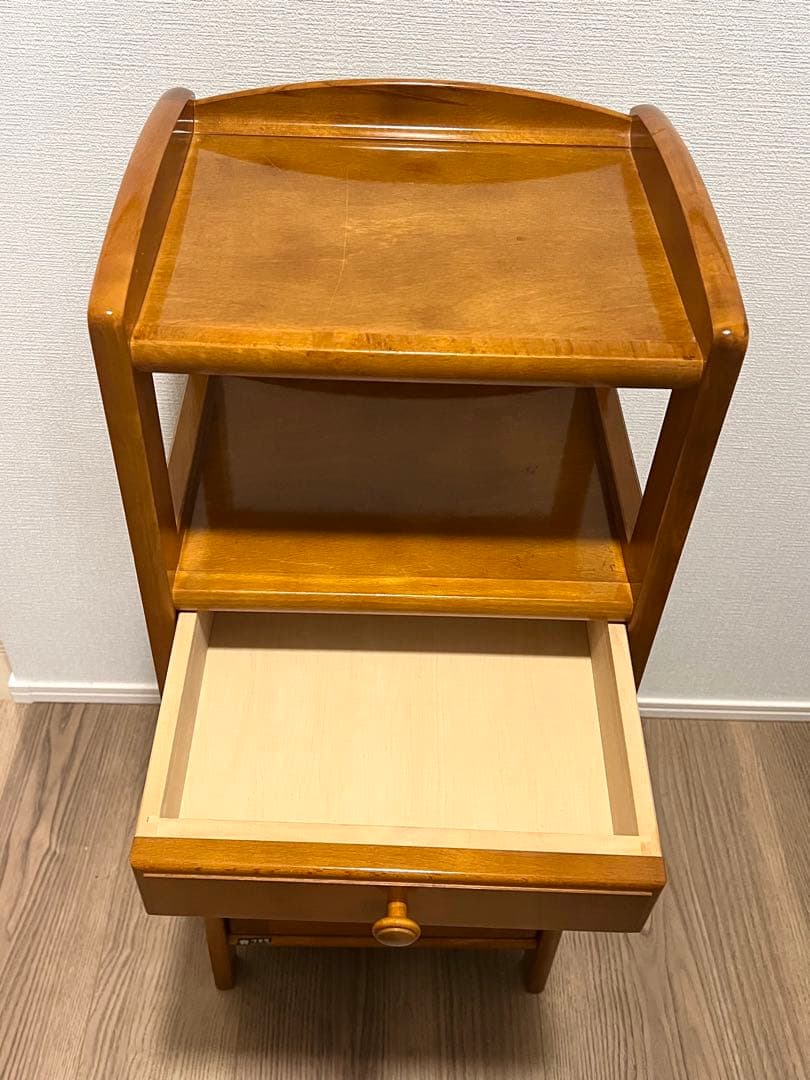 オールドカリモク 電話台 サイドキャビネット ラタン扉 木製 収納棚 昭和レトロ