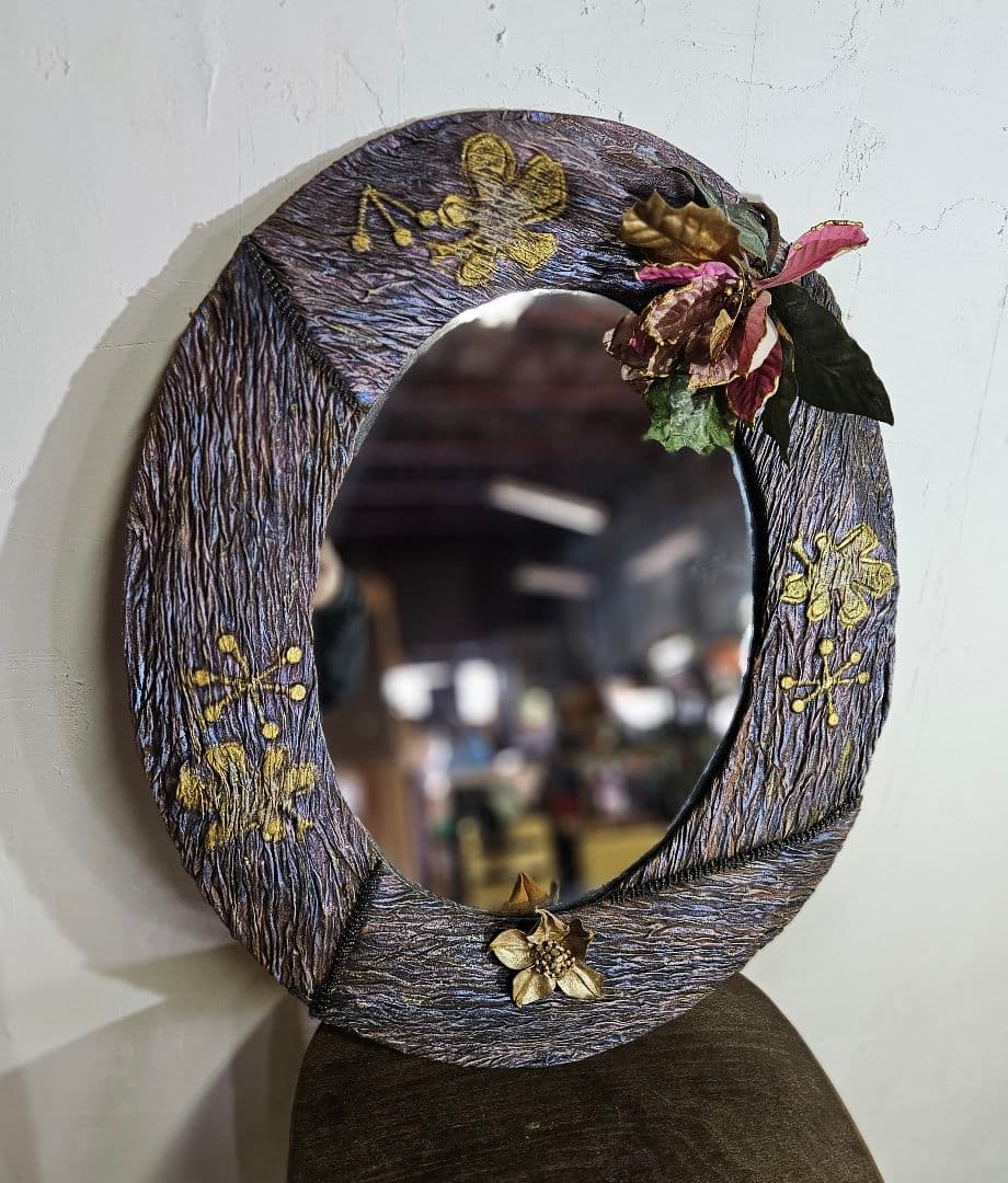 ジャパンヴィンテージ レザーフレームの鏡 ウォールミラー 壁掛け 革製