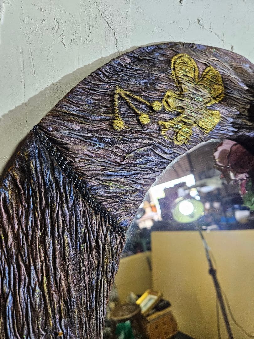 ジャパンヴィンテージ レザーフレームの鏡 ウォールミラー 壁掛け 革製