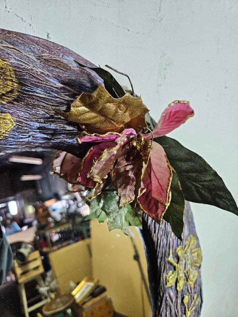 ジャパンヴィンテージ レザーフレームの鏡 ウォールミラー 壁掛け 革製