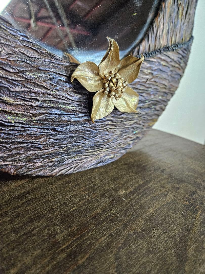 ジャパンヴィンテージ レザーフレームの鏡 ウォールミラー 壁掛け 革製