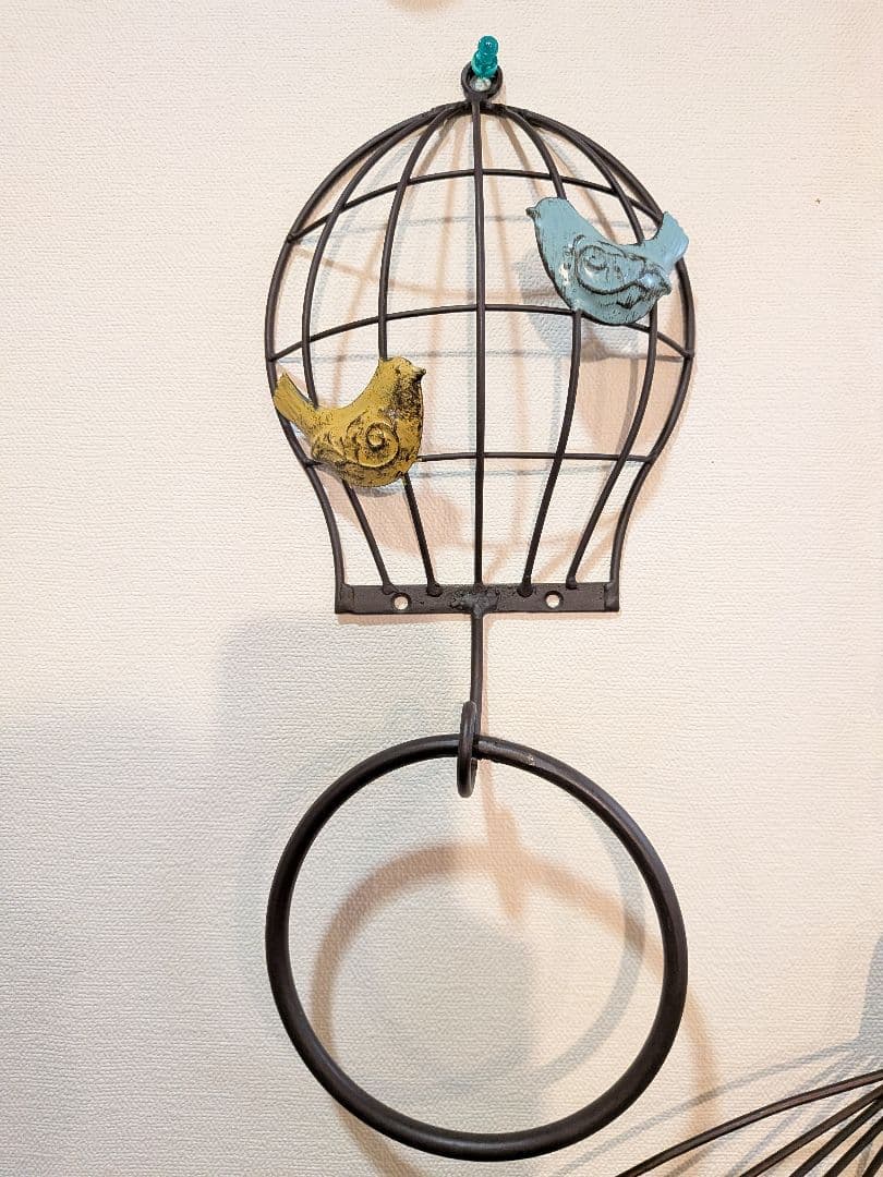 アイアンワイヤー　リングベル タオルハンガー　鳥のモビール　3点セット