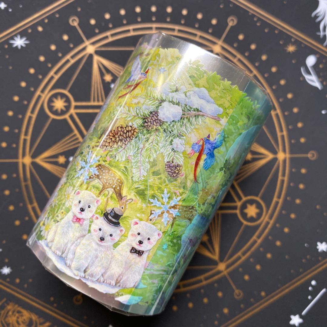 【8907】海外　マステ　3/5/巻　PETマスキングテープ　四季景色　動物