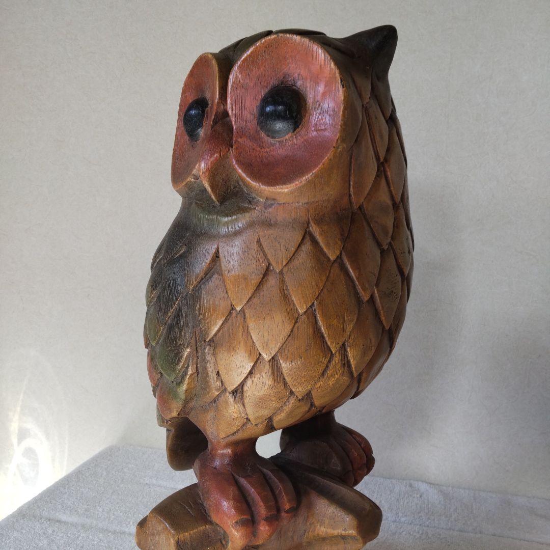 ふくろう 高さ41㎝ 3kg 木彫り 置物 一刀彫