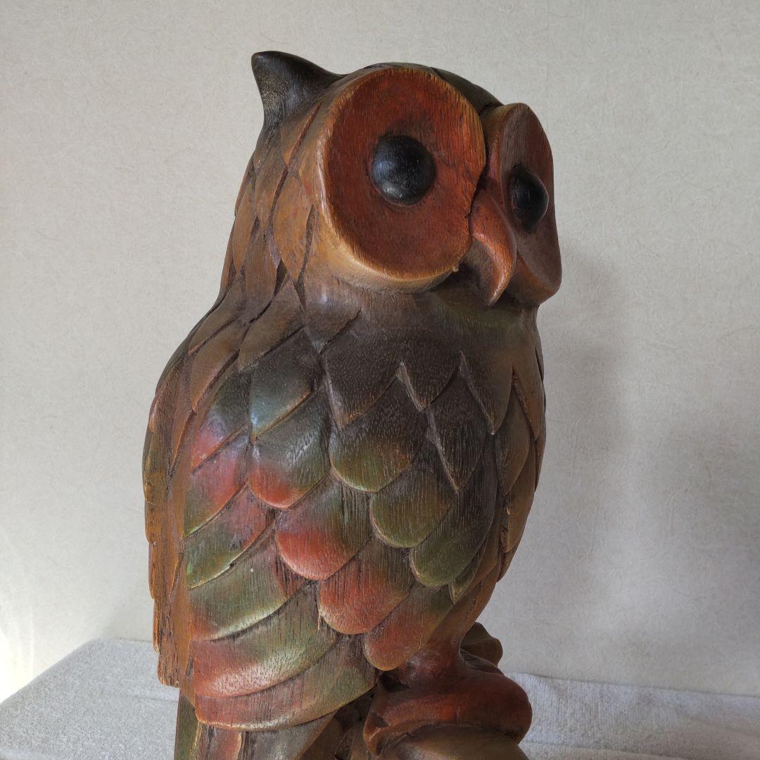 ふくろう 高さ41㎝ 3kg 木彫り 置物 一刀彫