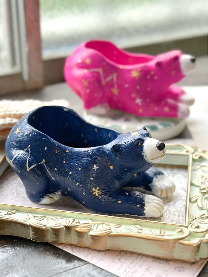 天然石浄化ベッド（星空クマちゃん）ノクターンネイビー　御守アート