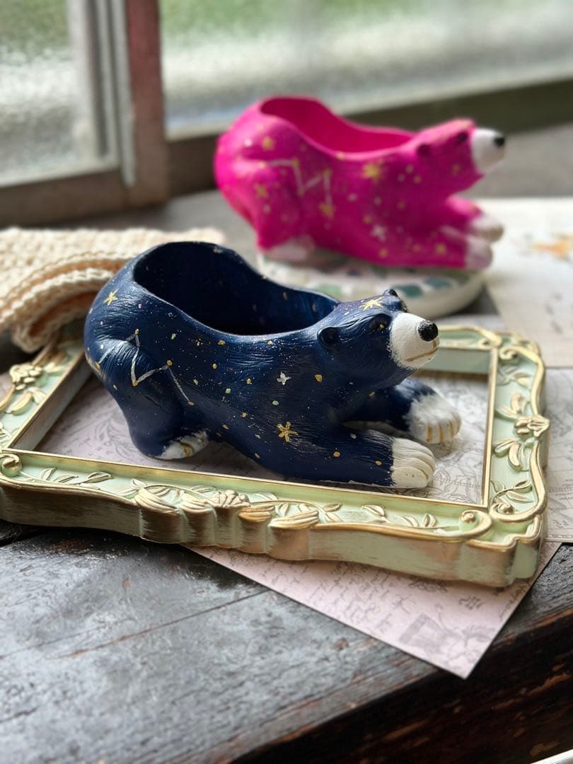 天然石浄化ベッド（星空クマちゃん）ノクターンネイビー　御守アート