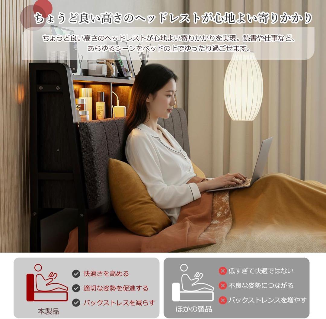 ベッドフレーム シングル ファブリックベッド収納宮棚付き 491