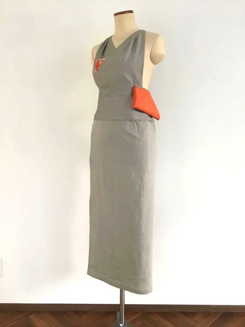 茶道稽古着二部式リネン混合ライトグレー