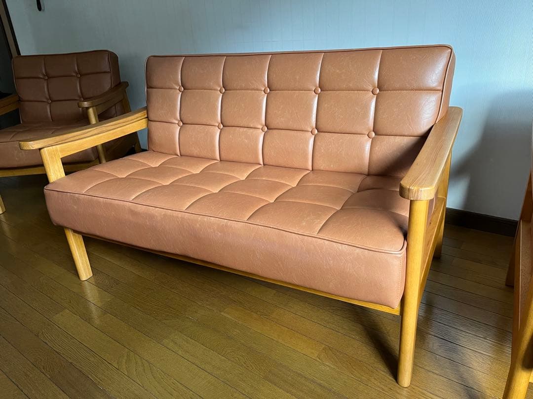 手渡し限定　ブラウン 2人掛け1人掛けソファ ３点セット　レトロモダンソファ