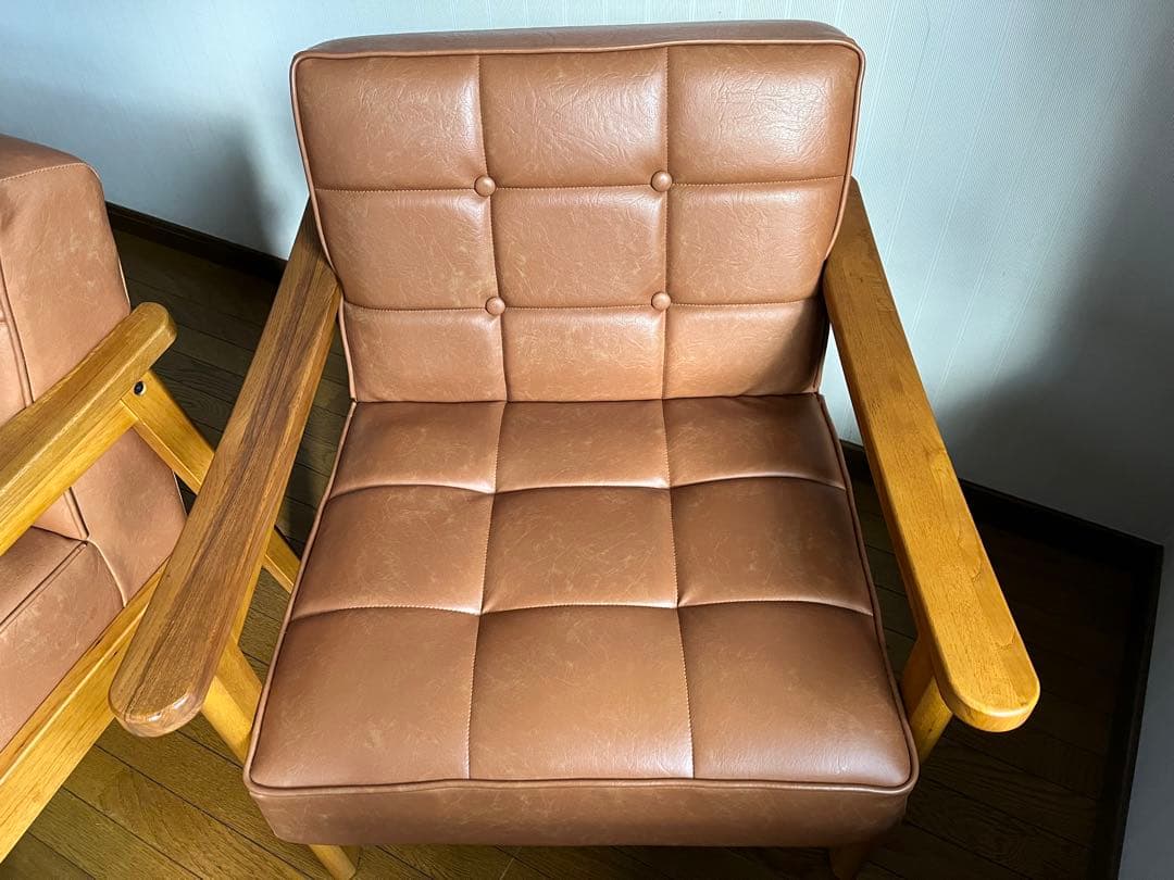 手渡し限定　ブラウン 2人掛け1人掛けソファ ３点セット　レトロモダンソファ