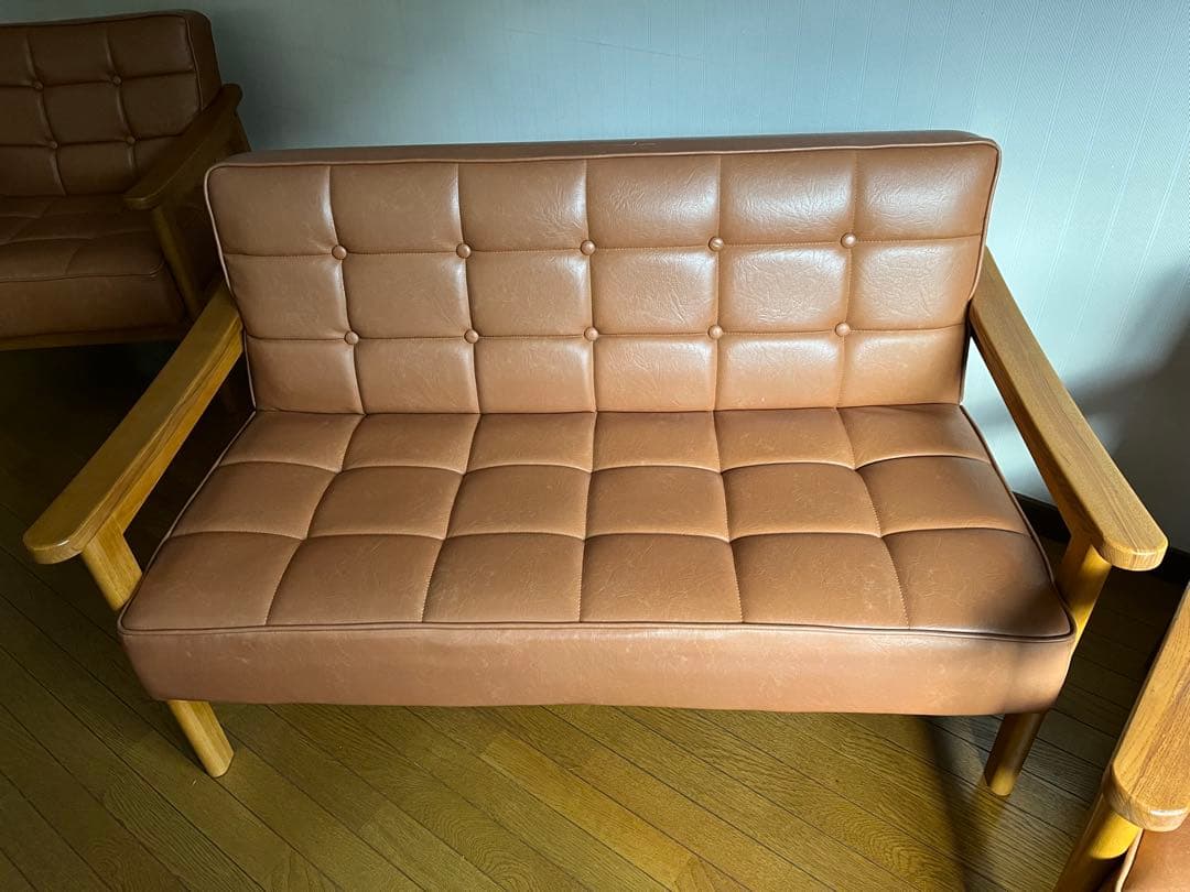 手渡し限定　ブラウン 2人掛け1人掛けソファ ３点セット　レトロモダンソファ