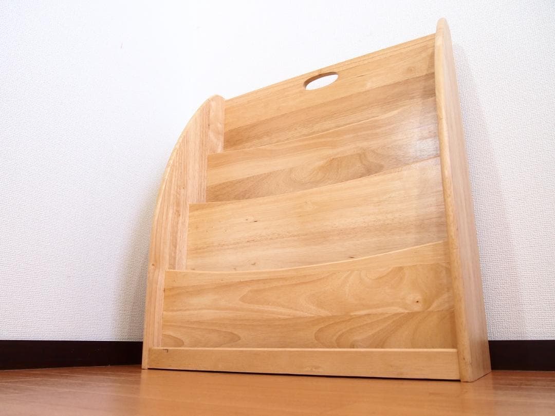 【美品】木製無垢 大型 3段 マガジンラック/新聞ラック ナチュラル色 収納家具