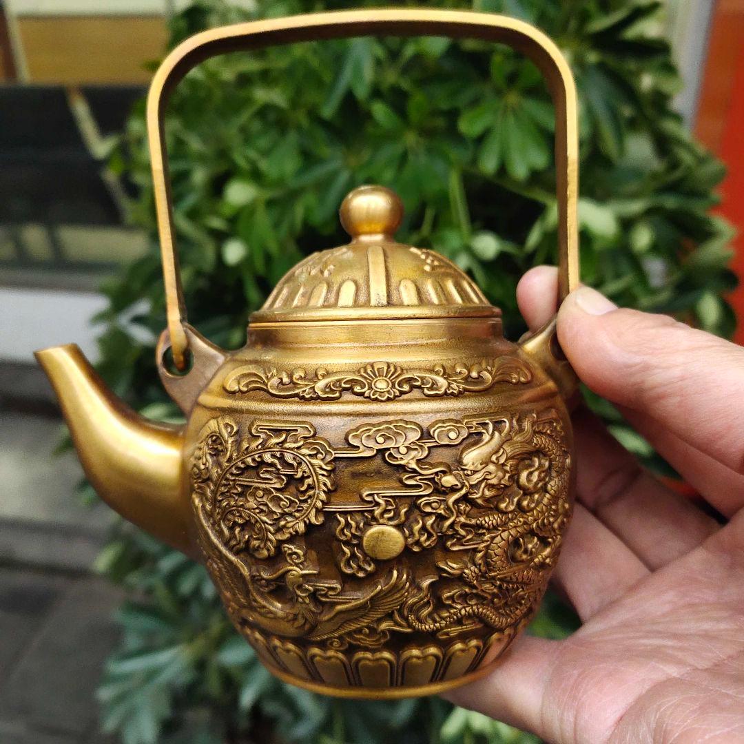 龍鳳呈祥提梁茶壺 酒壺 茶道 工芸 置物 銅製 宜兴紫砂茶壶[龙纹石瓢] (古铜泥- 300ml) – YIQIN TEA HOUSE 一沁茶舍