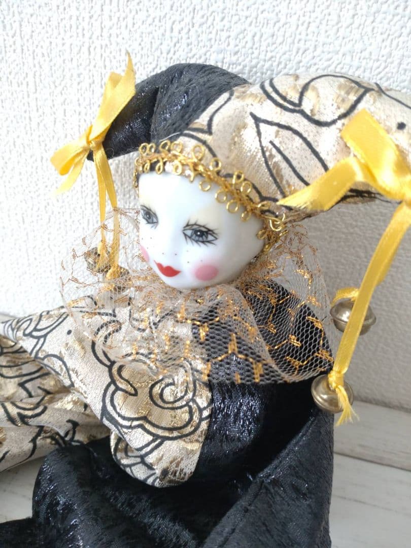 ピエロの陶器人形◇ゴールド ビスクドール オリエンタル オブジェ