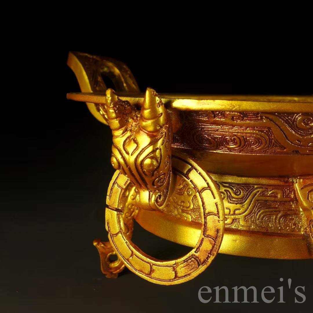 中国古美術 古銅 描金 聚宝鼎 鼎型香炉 祭祀 風水置物 金属工芸 細密細工