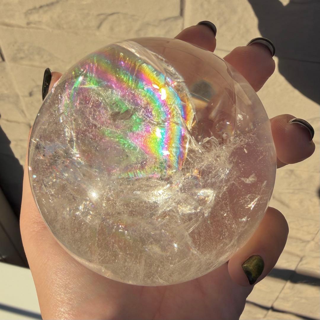 透明度高☆虹が綺麗なアイリスクォーツスフィア・台座付き