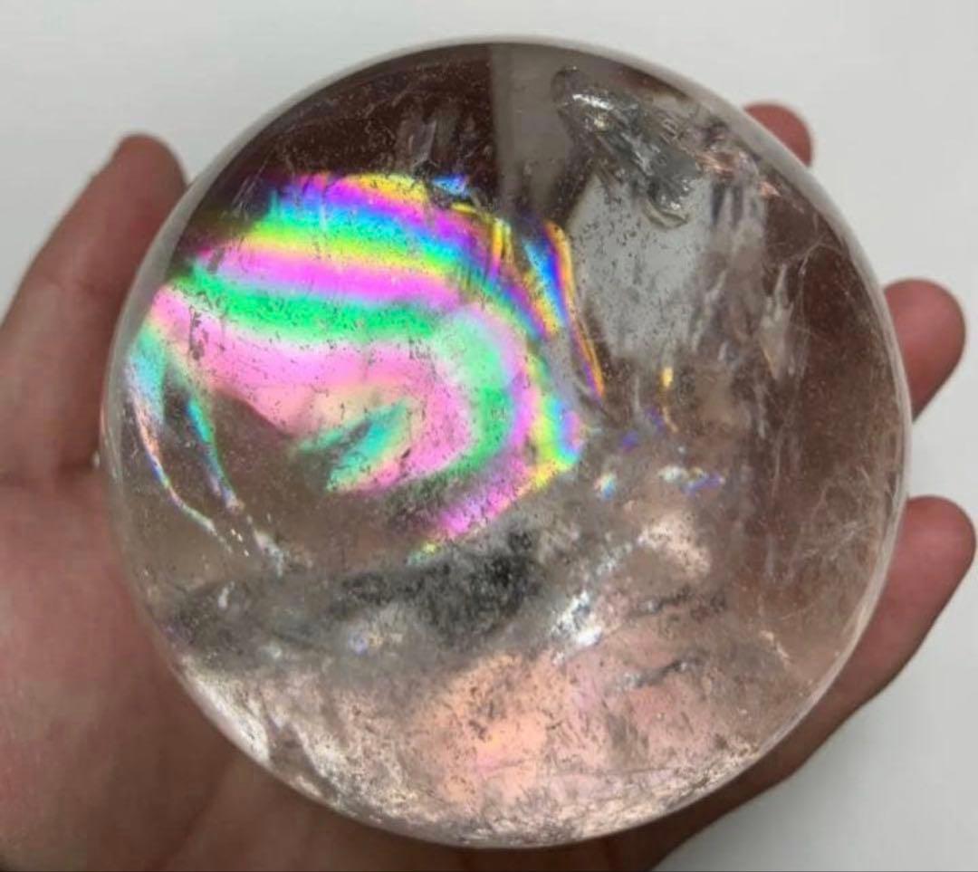 透明度高☆虹が綺麗なアイリスクォーツスフィア・台座付き