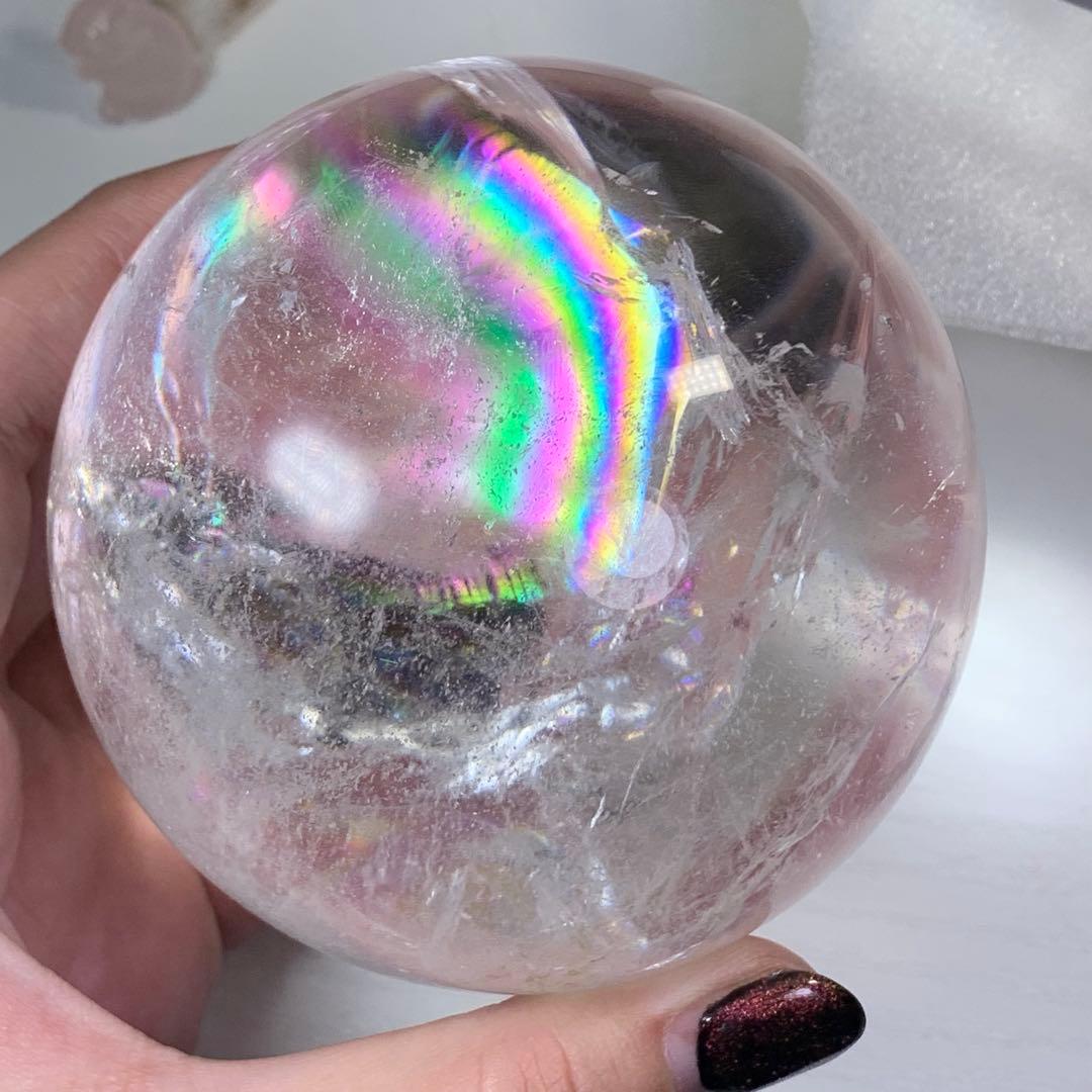 透明度高☆虹が綺麗なアイリスクォーツスフィア・台座付き