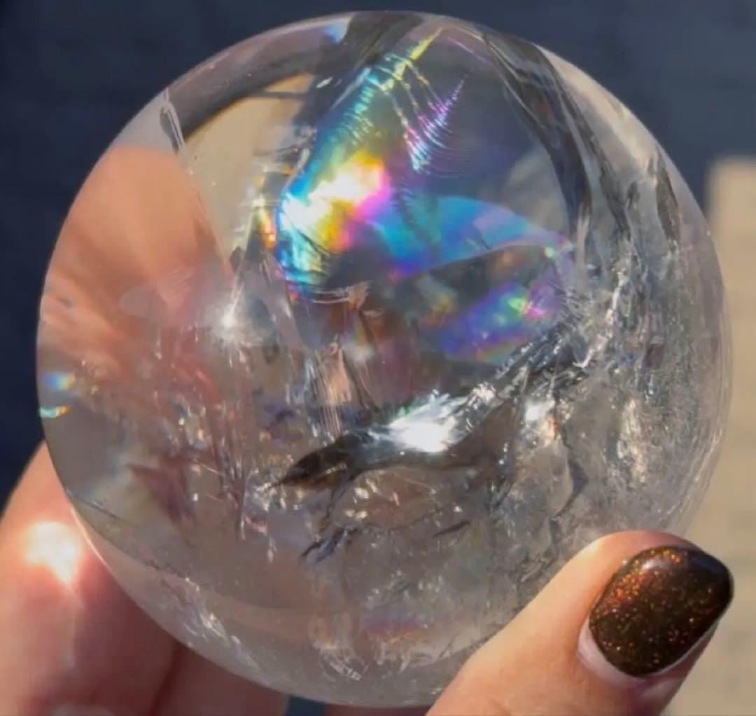 透明度高☆虹が綺麗なアイリスクォーツスフィア・台座付き