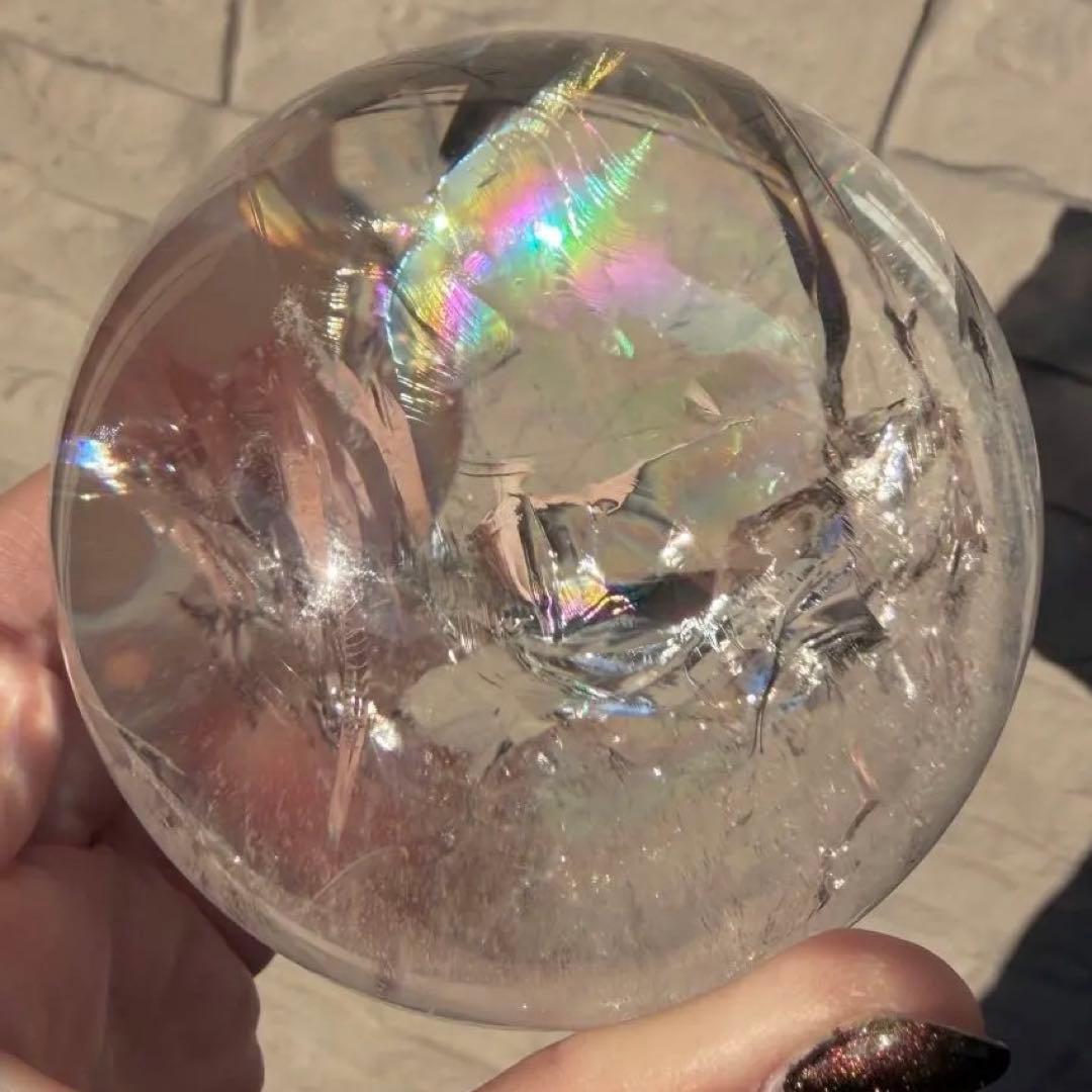 透明度高☆虹が綺麗なアイリスクォーツスフィア・台座付き