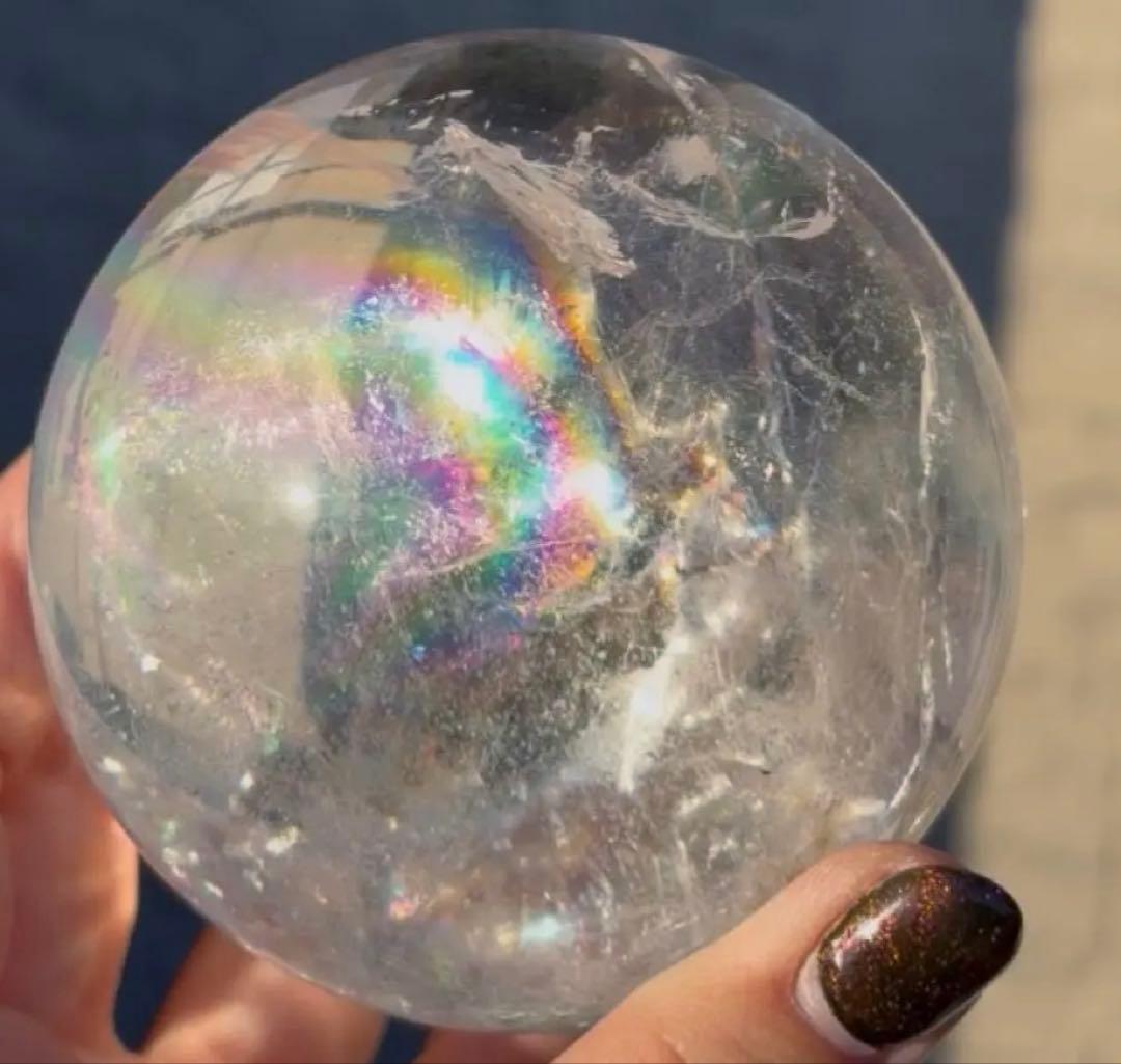透明度高☆虹が綺麗なアイリスクォーツスフィア・台座付き