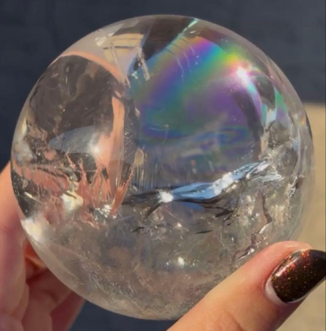 透明度高☆虹が綺麗なアイリスクォーツスフィア・台座付き