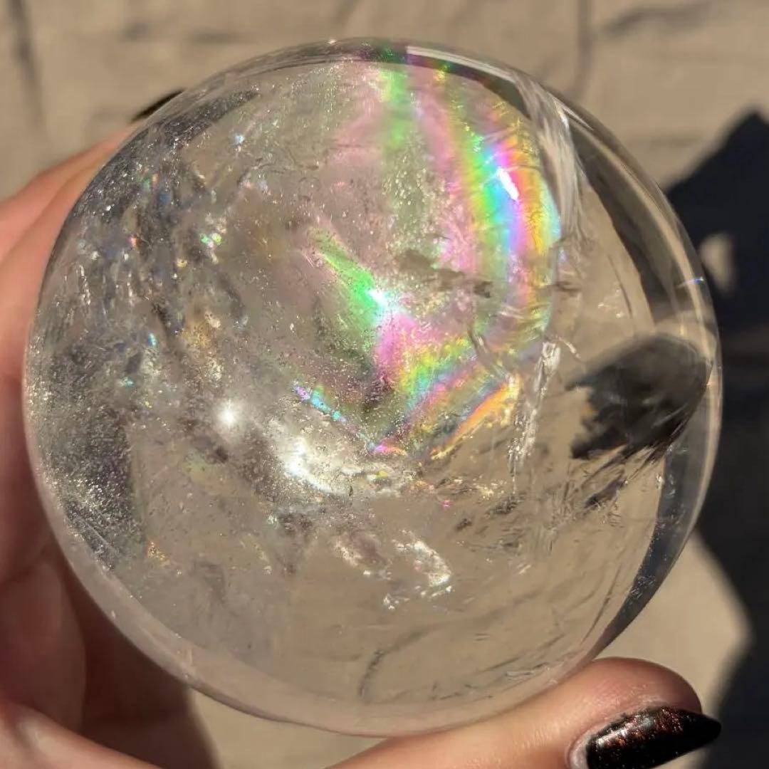透明度高☆虹が綺麗なアイリスクォーツスフィア・台座付き