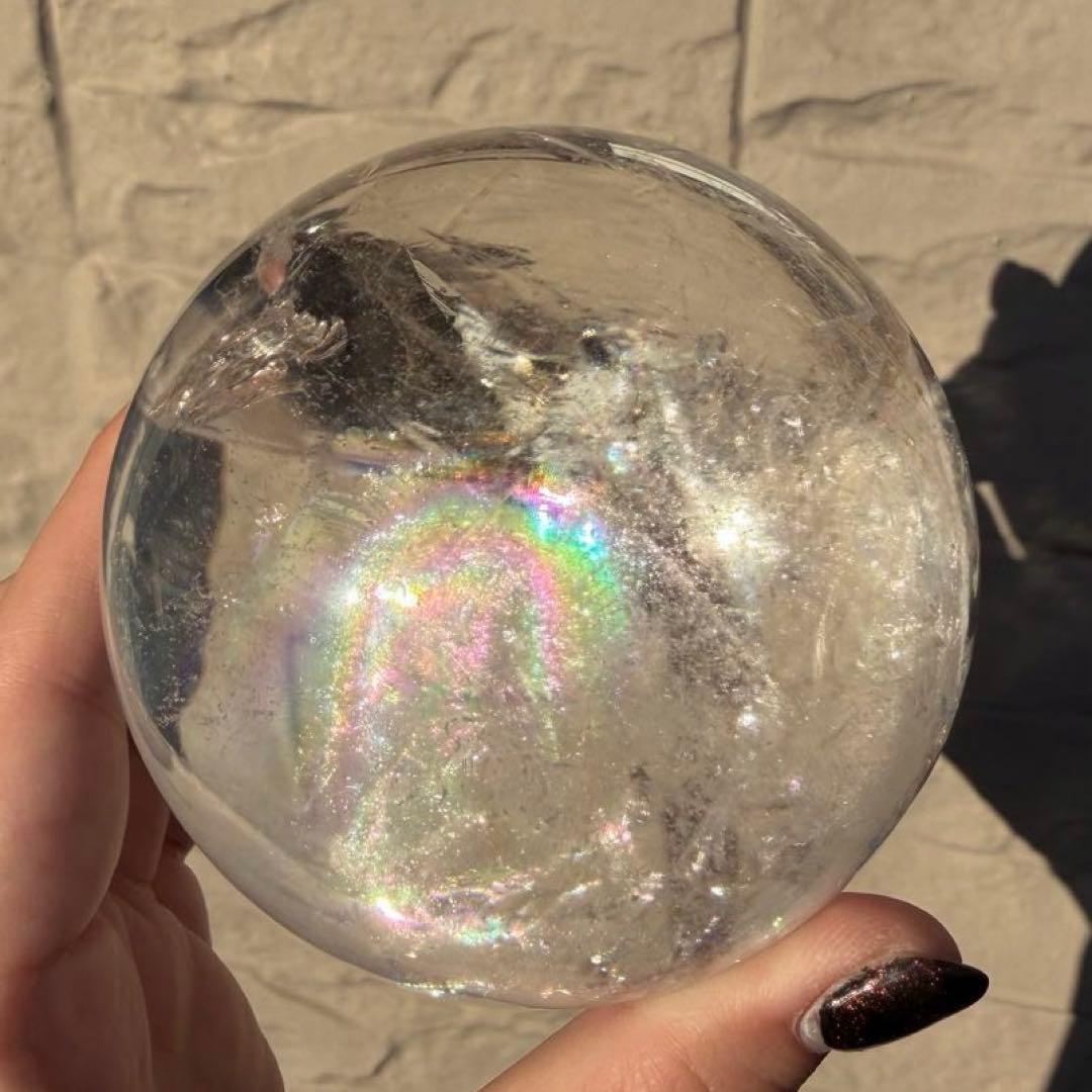透明度高☆虹が綺麗なアイリスクォーツスフィア・台座付き