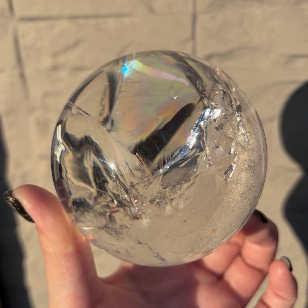 透明度高☆虹が綺麗なアイリスクォーツスフィア・台座付き