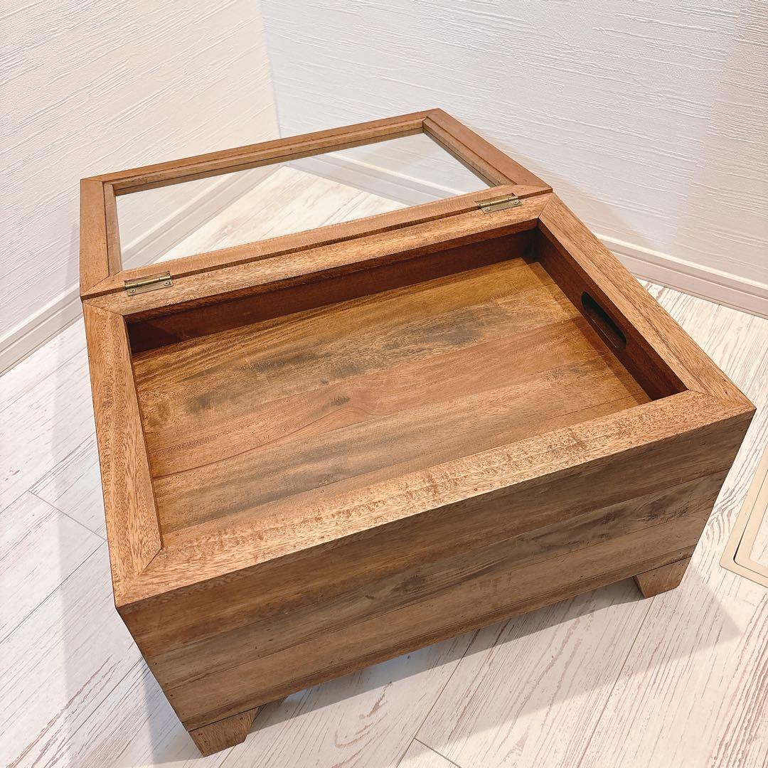 木製テーブル アクセサリーケース ディスプレイ ガラス蓋つき ガラス天板