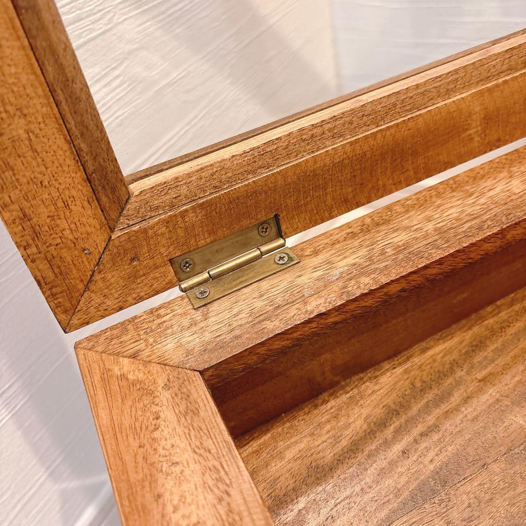 木製テーブル アクセサリーケース ディスプレイ ガラス蓋つき ガラス天板