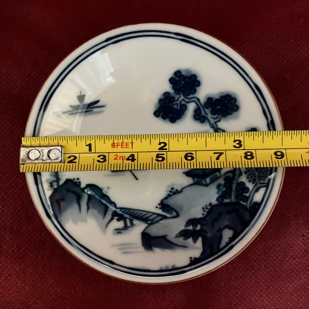 前畑陶器　庫山窯　染付山水画　豆皿揃　小皿揃　手塩皿　おてしょ　和食　五枚組