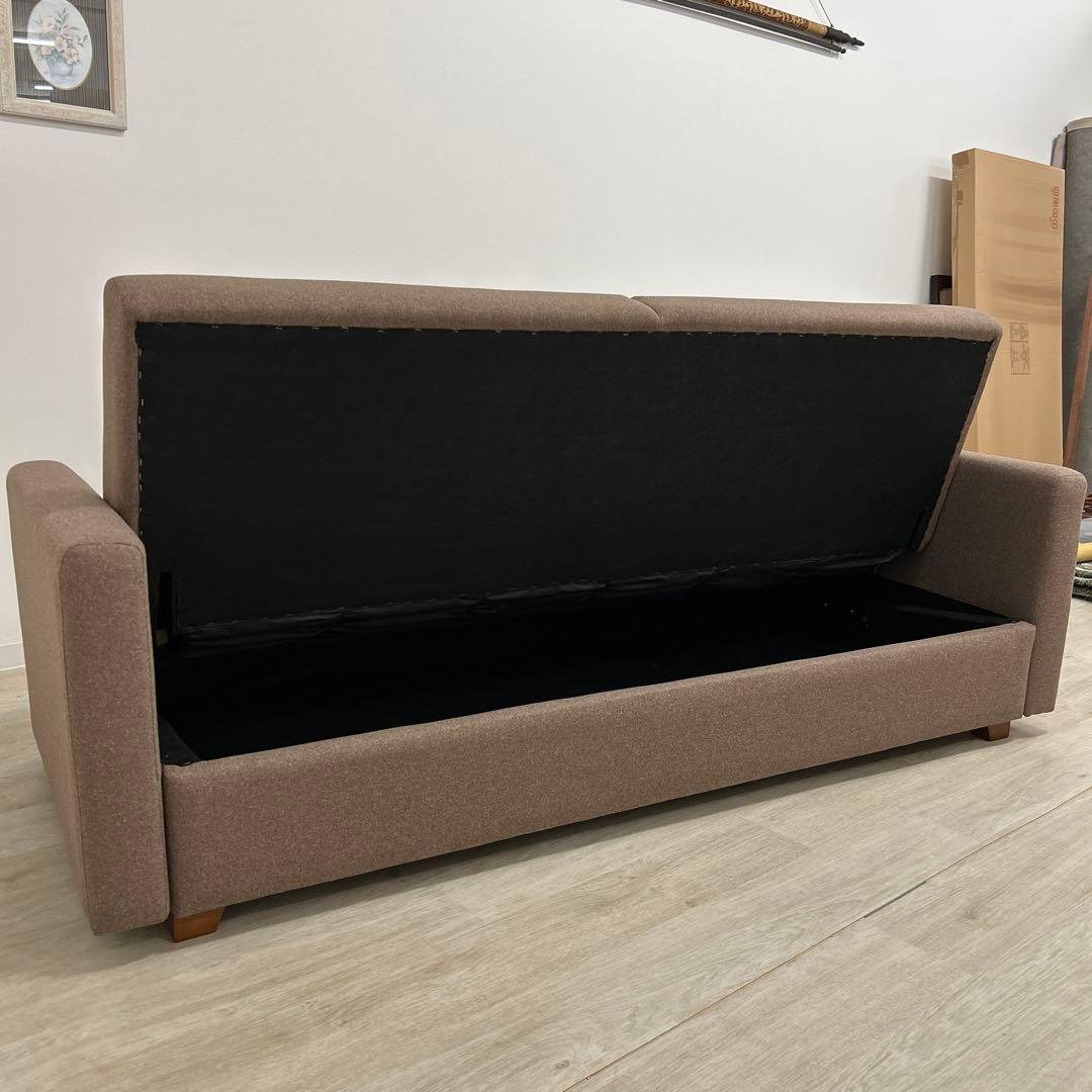 九州限定☆ソファベッド 収納庫付 ソファ シングルベッド ブラウン 開梱設定配送