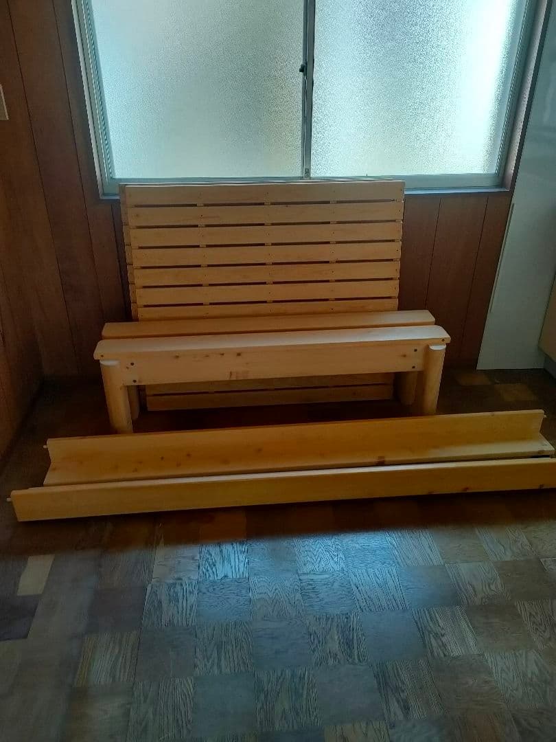 【引取：兵庫県西宮市】ひのき100％でがっしりした木製すのこベッド セミダブル