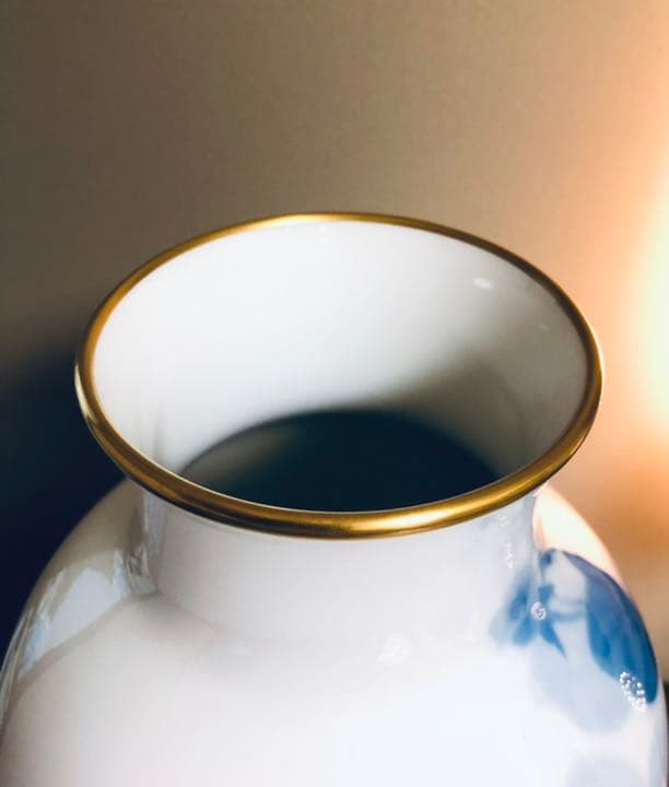 大倉陶園　手描き　ブルーローズ　大花瓶