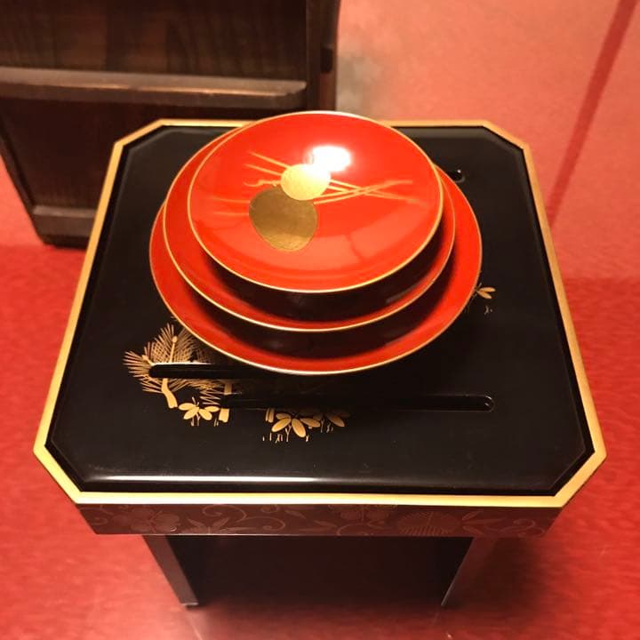 松竹梅 蒔絵 盃台 セット 在銘