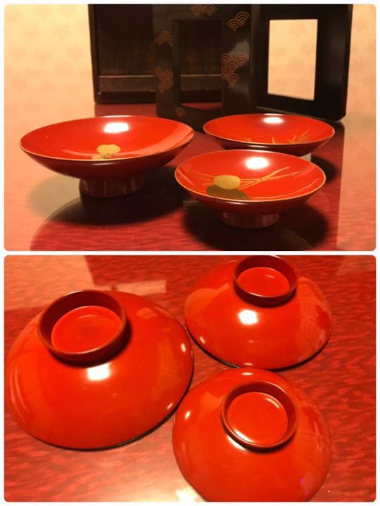 松竹梅 蒔絵 盃台 セット 在銘