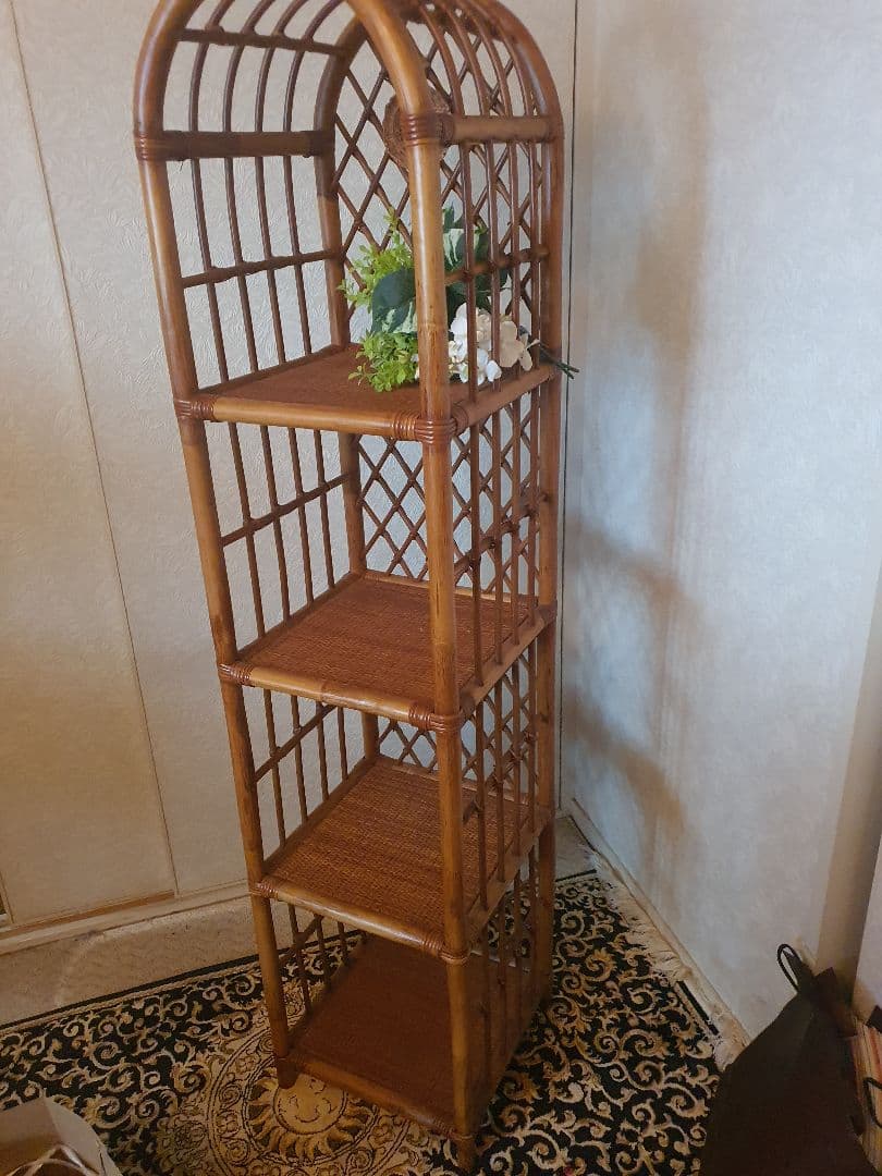 週末大幅値引き！アンティークラタンアーチ型4段シェルフ