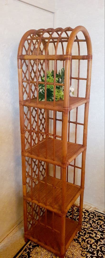 週末大幅値引き！アンティークラタンアーチ型4段シェルフ