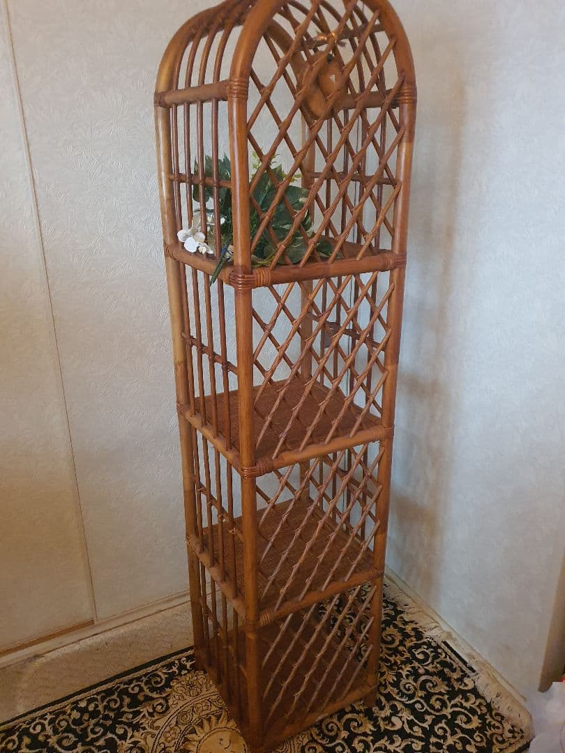 週末大幅値引き！アンティークラタンアーチ型4段シェルフ