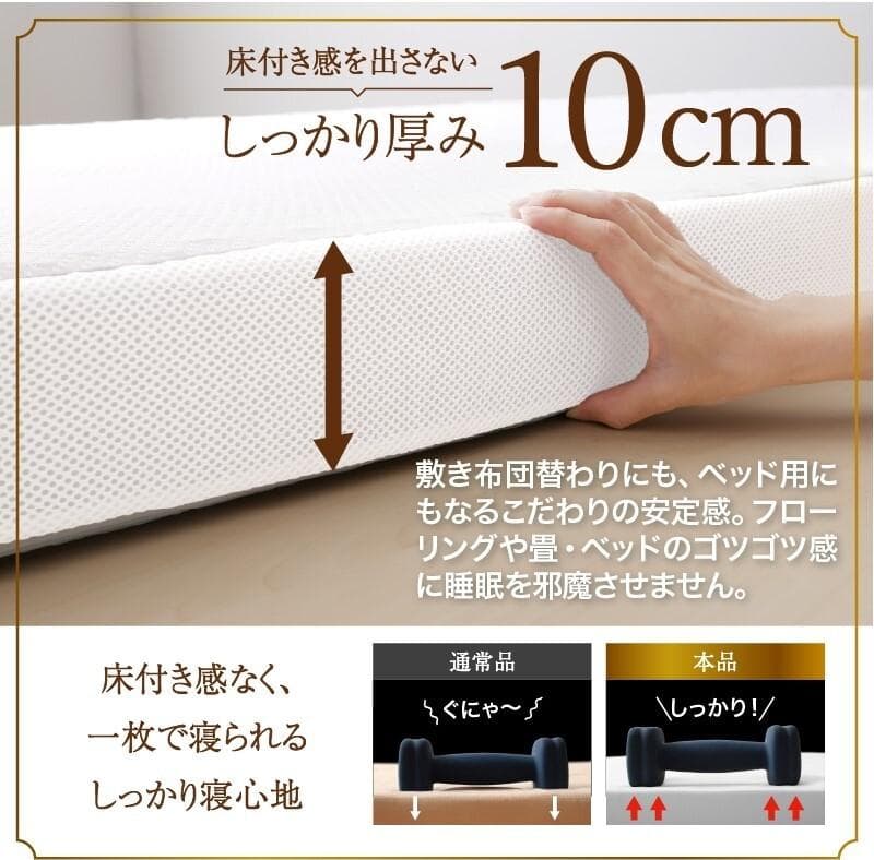超熟高反発　10センチ　三つ折りマットレス　敷布団　セミダブル　ホワイト