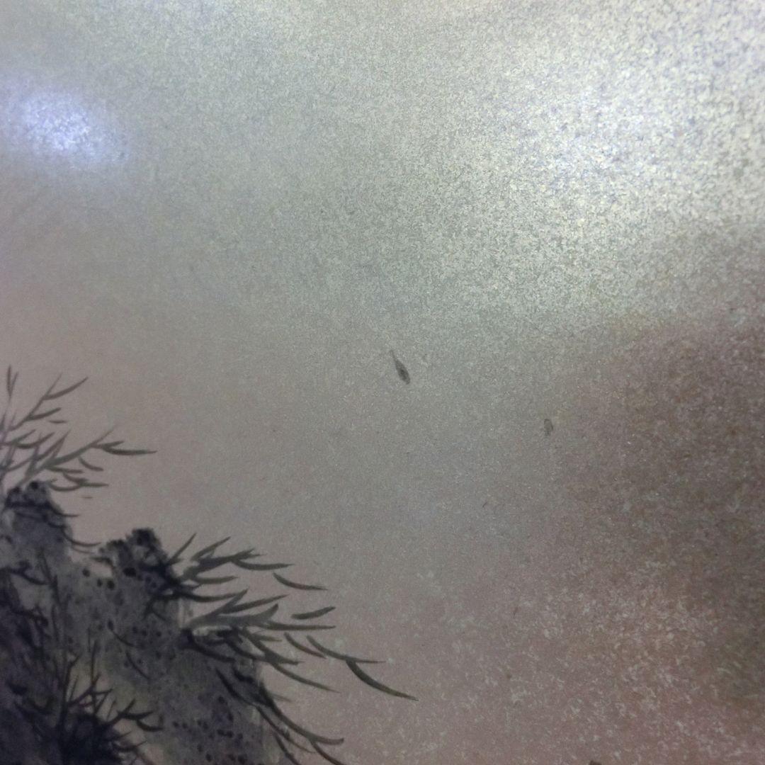 衝立　伝統和風衝立襖画　手描き山水画御所車　ブラックフレーム　訳アリ特価