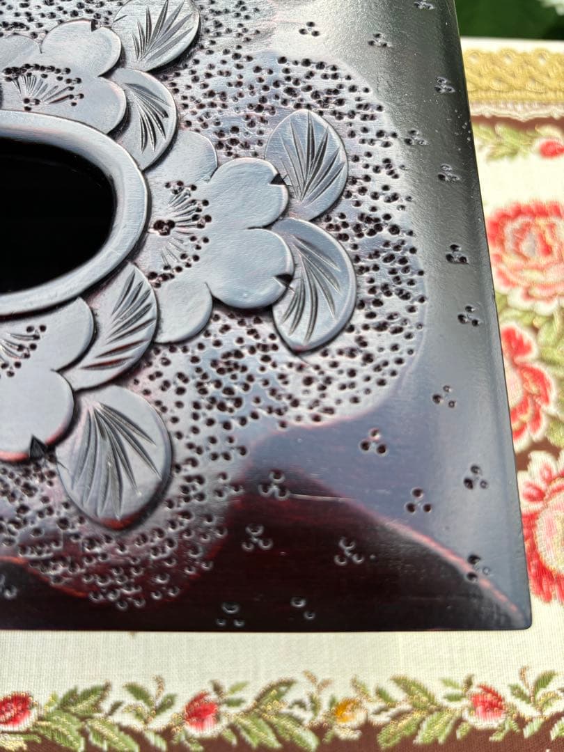 軽井沢彫り　木製桜彫刻　ティッシュボックス 伝統工芸品