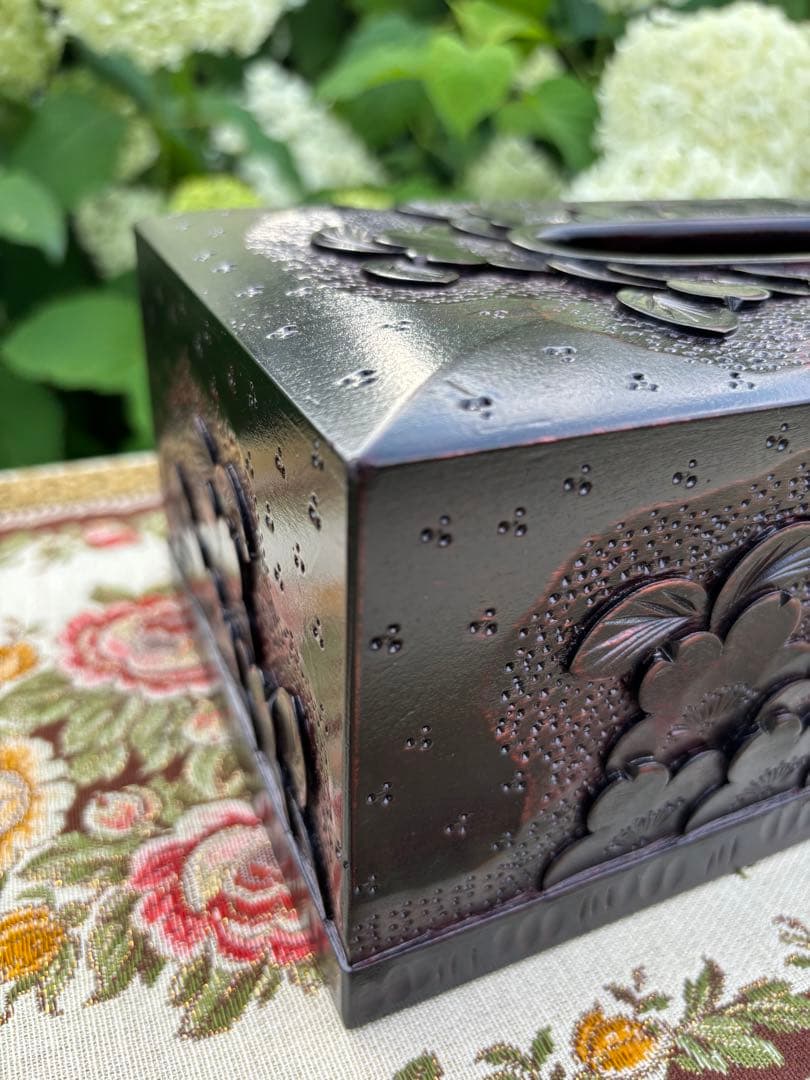 軽井沢彫り　木製桜彫刻　ティッシュボックス 伝統工芸品