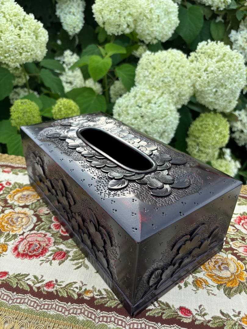 軽井沢彫り　木製桜彫刻　ティッシュボックス 伝統工芸品