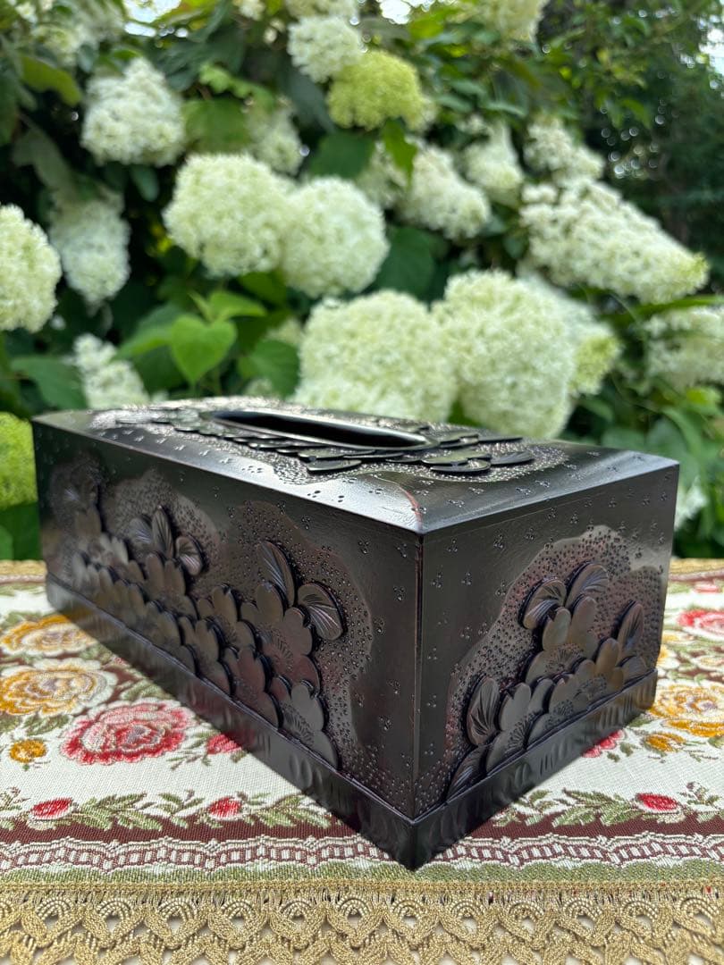 軽井沢彫り　木製桜彫刻　ティッシュボックス 伝統工芸品