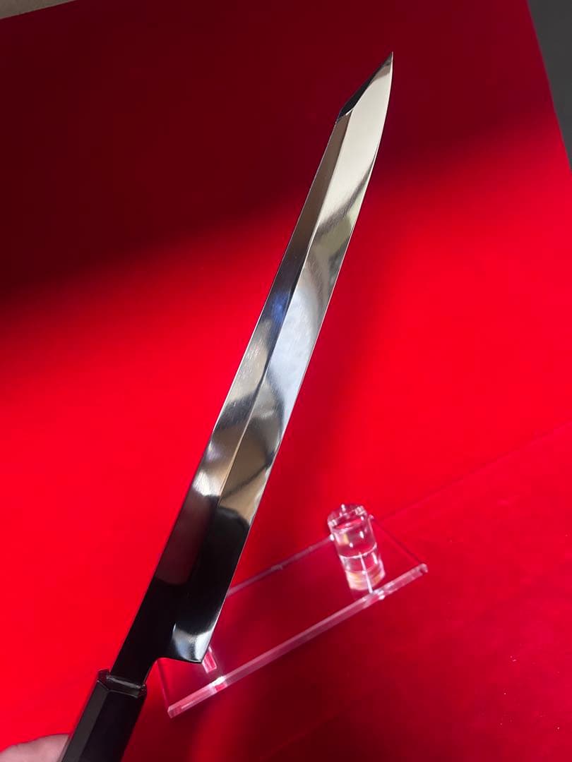 01561 包丁　剣型切付　尺　鬼反り　鏡面仕上げ　切味抜群　箱付　未使用品